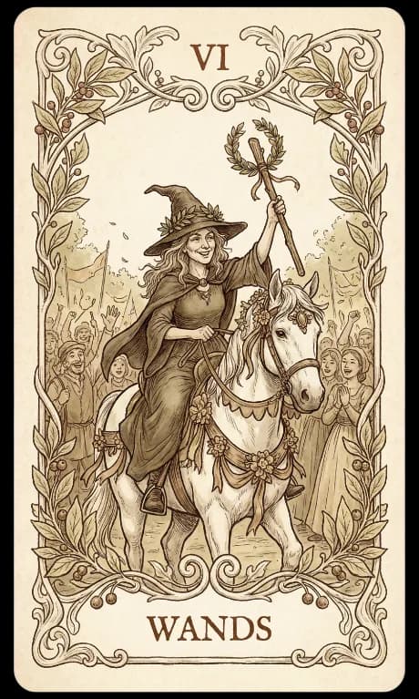 Six of Wands in the Wildflower deck style