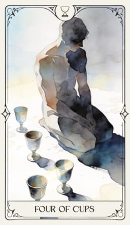 Four of Cups in the Aquarelle deck style