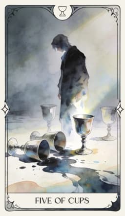 Five of Cups in the Aquarelle deck style