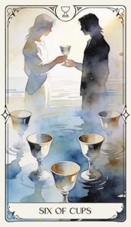 Six of Cups in the Aquarelle deck style