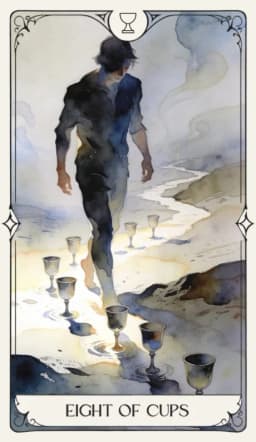 Eight of Cups in the Aquarelle deck style