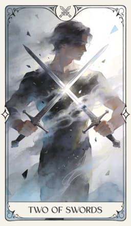 Two of Swords in the Aquarelle deck style