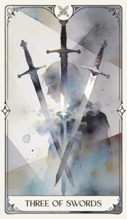 Three of Swords in the Aquarelle deck style