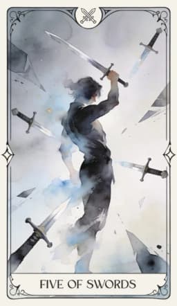 Five of Swords in the Aquarelle deck style