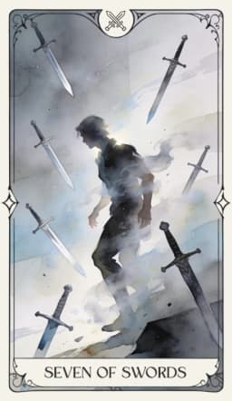 Seven of Swords in the Aquarelle deck style