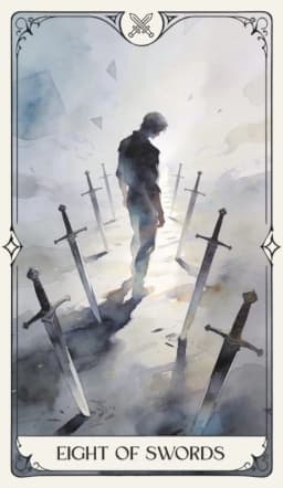 Eight of Swords in the Aquarelle deck style