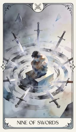 Nine of Swords in the Aquarelle deck style