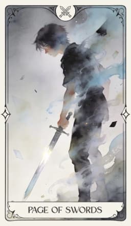 Page of Swords in the Aquarelle deck style