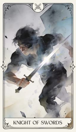Knight of Swords in the Aquarelle deck style