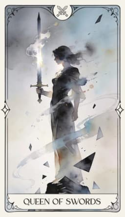 Queen of Swords in the Aquarelle deck style