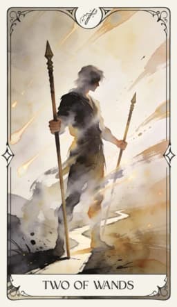 Two of Wands in the Aquarelle deck style