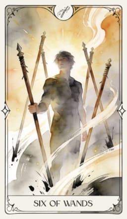Six of Wands in the Aquarelle deck style