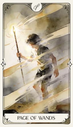 Page of Wands in the Aquarelle deck style