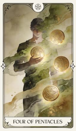 Four of Pentacles in the Aquarelle deck style