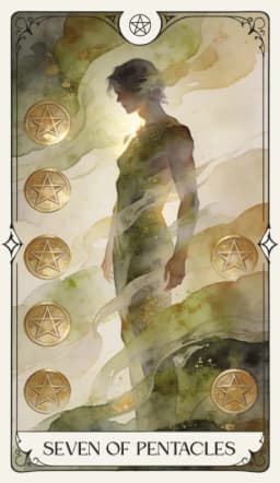 Seven of Pentacles in the Aquarelle deck style