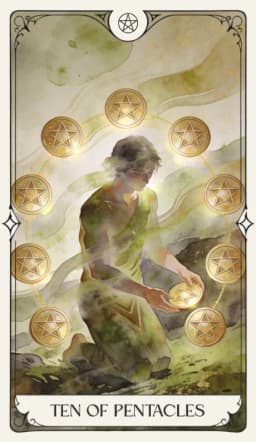 Ten of Pentacles in the Aquarelle deck style