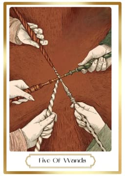 Five of Wands in the Heirloom deck style
