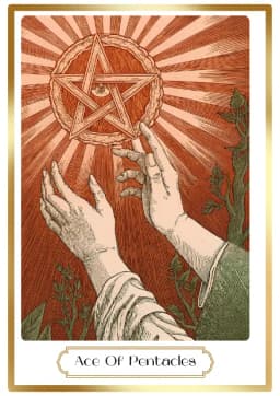 Ace of Pentacles in the Heirloom deck style
