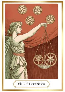 Six of Pentacles in the Heirloom deck style