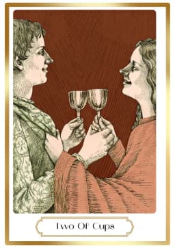 Two of Cups in the Heirloom deck style