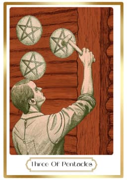 Three of Pentacles in the Heirloom deck style