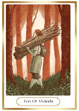 Ten of Wands in the Heirloom deck style