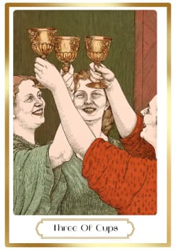 Three of Cups in the Heirloom deck style
