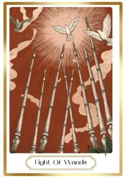 Eight of Wands in the Heirloom deck style