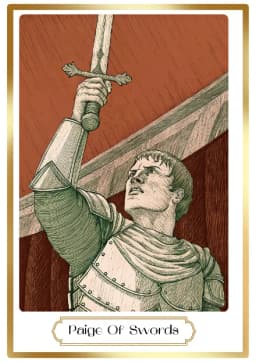 Page of Swords in the Heirloom deck style