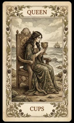 Queen of Cups in the Wildflower deck style