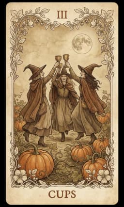Three of Cups in the Wildflower deck style