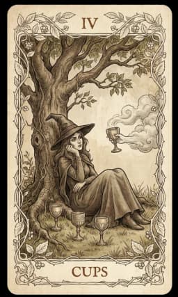 Four of Cups in the Wildflower deck style