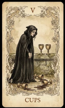Five of Cups in the Wildflower deck style