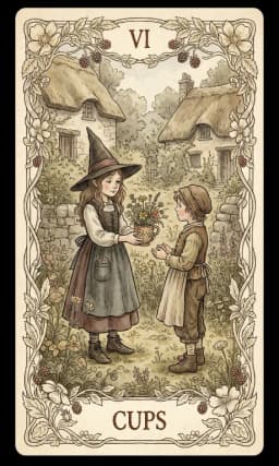 Six of Cups in the Wildflower deck style