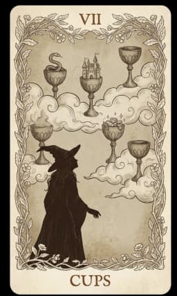 Seven of Cups in the Wildflower deck style