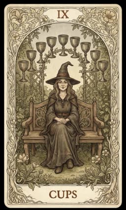 Nine of Cups in the Wildflower deck style