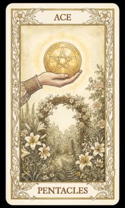 Ace of Pentacles in the Wildflower deck style