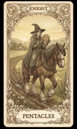 Knight of Pentacles in the Wildflower deck style