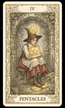 Four of Pentacles in the Wildflower deck style