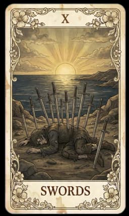 Ten of Swords in the Wildflower deck style