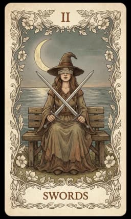 Two of Swords in the Wildflower deck style