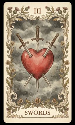 Three of Swords in the Wildflower deck style