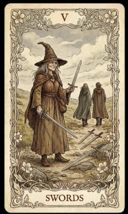 Five of Swords in the Wildflower deck style