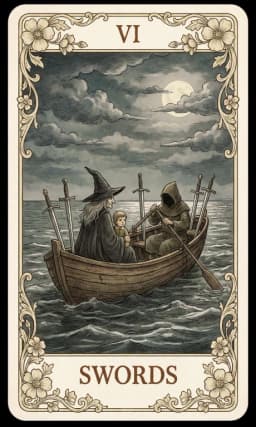Six of Swords in the Wildflower deck style