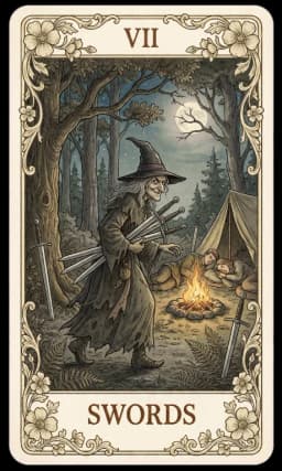 Seven of Swords in the Wildflower deck style