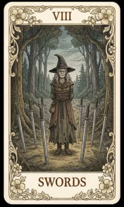 Eight of Swords in the Wildflower deck style