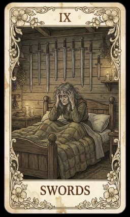 Nine of Swords in the Wildflower deck style
