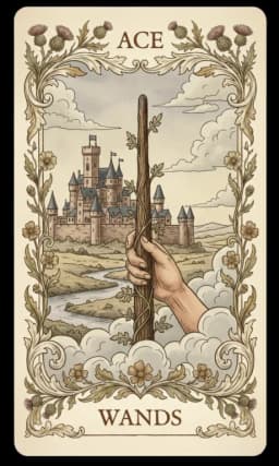 Ace of Wands in the Wildflower deck style