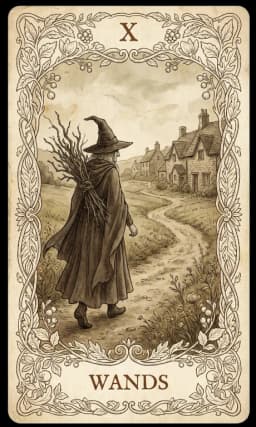 Ten of Wands in the Wildflower deck style