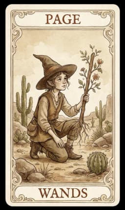 Page of Wands in the Wildflower deck style